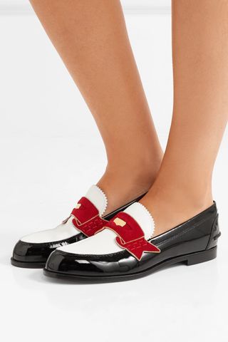 Christian Louboutin + Moana Suede and Chain-Trimmed Leather Loafers