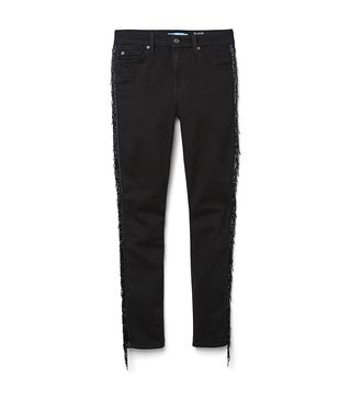 7 For All Mankind + B(air) Denim Ankle Skinny in Black with Fringe