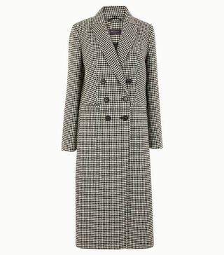 Marks and Spencer + Wool Blend Dogtooth Print Overcoat