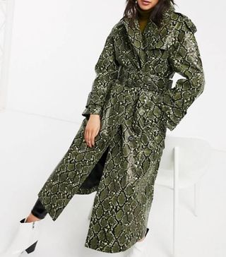 ASOS + Snake Trench Coat With Statement Belt