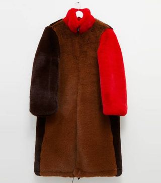 French Connection + Claudie Faux Fur Oversized Colour Block Coat