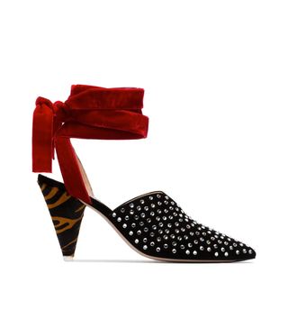 Attico + Velvet Ankle Tie Crystal Embellished 90 Suede Pumps