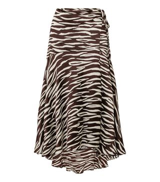 Ganni + Blakely Zebra-Print Stretch-Silk Satin Wrap Skirt