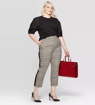 Who What Wear + Plaid Mid-Rise Straight Cropped Trouser