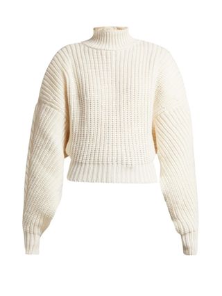 A.W.A.K.E. + Cropped Button-Back Ribbed-Knit Wool Sweater