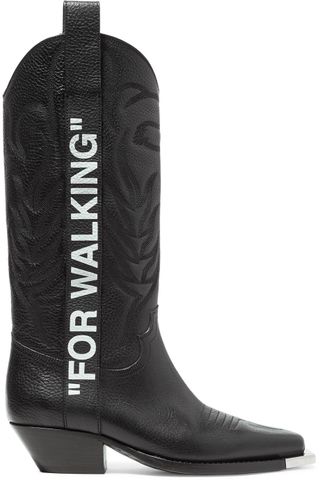 Off-White + For Walking Embroidered Printed Textured-Leather Knee Boots
