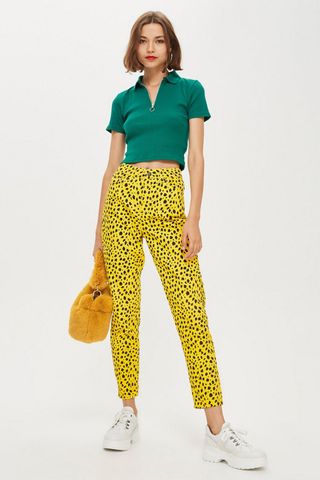 Topshop + Yellow Leopard Print Mom Jeans