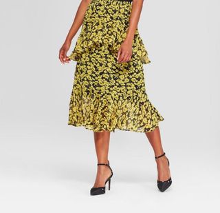 Who What Wear + Floral Print Tiered Ruffle Skirt