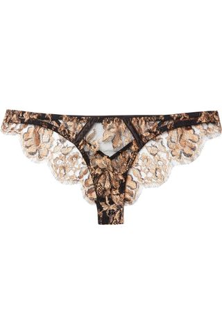 Coco de Mer + Ametrine Cutout Silk-Blend Satin and Metallic Lace Thong