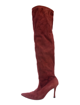 Manolo Blahnik + Pointed- Toe Knee-High Boots