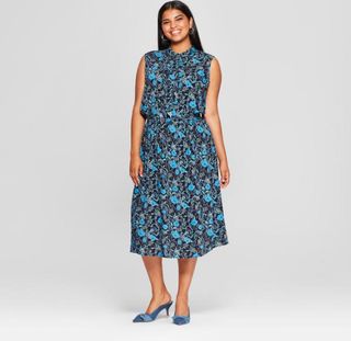 Who What Wear x Target + Floral Print Ruffle Placket Midi Dress