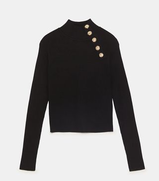 Zara + Ribbed Sweater with Buttons
