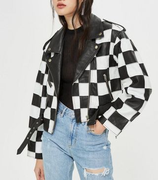 Topshop + Checkerboard Leather Biker Jacket