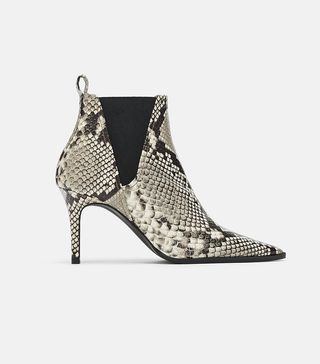Zara + Printed Leather High Heel Ankle Boots