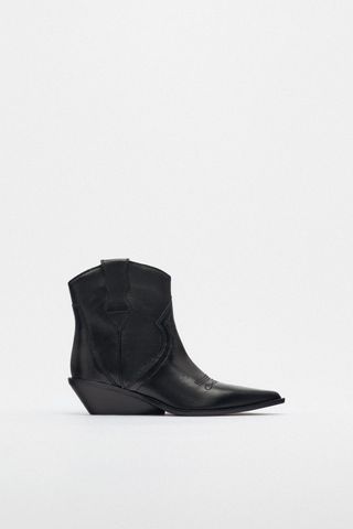 Zara + Short Shaft Leather Cowboy Ankle Boots