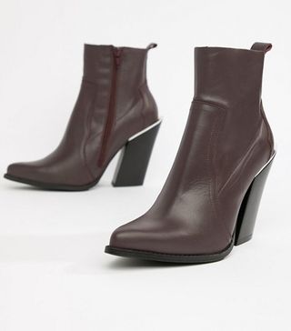 ASOS Design + Premium Leather Elka Western Ankle Boots