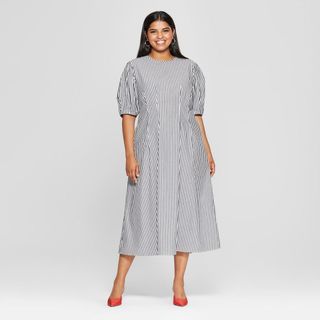 Who What Wear x Target + Striped Puff Sleeve Midi Dress