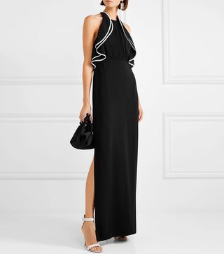 Halston Heritage + Ruffled Open-Back Crepe de Chine Gown