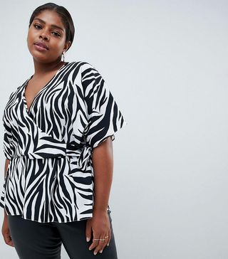 ASOS Curve + Wrap Top With Kimono Sleeves in Zebra Print