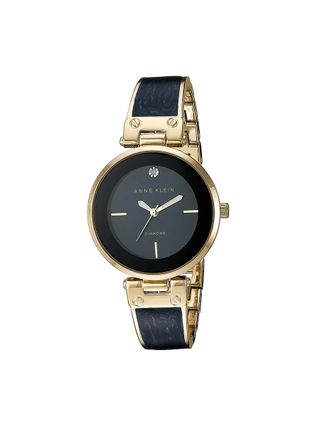 Anne Klein + Goldtone and Navy Marble Bangle Watch