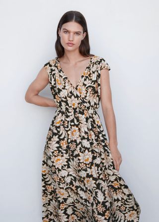 Mango + Floral Wrap Neckline Dress - Women | Mango Usa