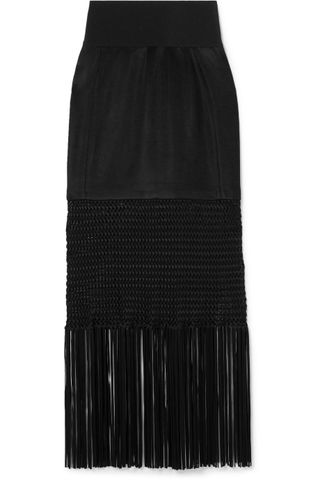 Galvan London + Vesper Fringed Macramé Stretch-Jersey Midi Skirt