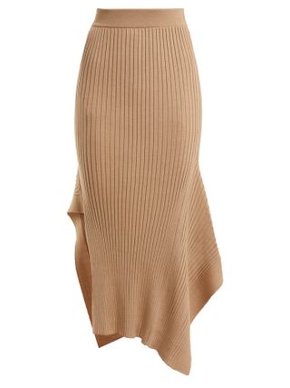 Stella McCartney + Asymmetric Ribbed-Knit Skirt