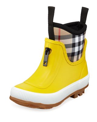 Burberry + Flinton Short Rubber Rain Boots With Check Detail