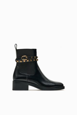 Zara + Studded Strap Ankle Boots