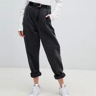 ASOS + Tapered Jeans With Curved Seams And Belt