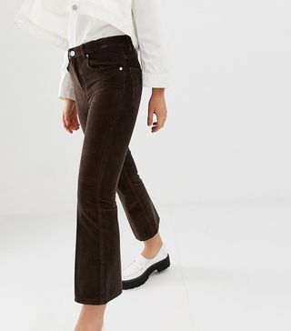 ASOS Design + Egerton Rigid Crop Kick Flare Jeans in Vintage Brown Cord