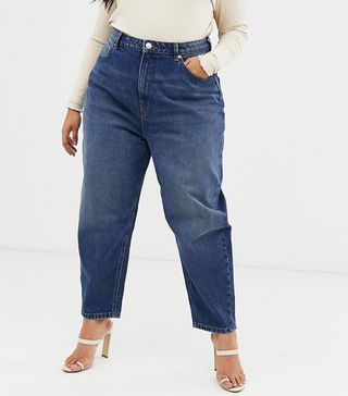 ASOS Design + Curve Balloon Boyfriend Jeans in Dark Mid Vintage Blue Wash