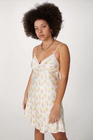 Urban Outfitters + Uo Nellie Satin Floral Print Slip Dress