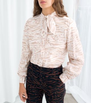 & Other Stories + Animal Print Pussy Bow Blouse