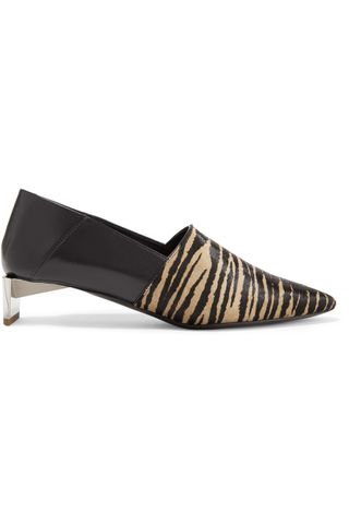 Loewe + Tiger-Print Pony Hair and Leather Collapsible-Heel Pumps