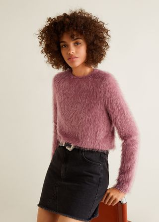 Mango + Faux Fur Knit Sweater