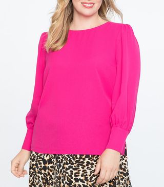 Eloquii + Puff Sleeve Top With Pearl Details