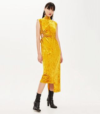 Topshop + Velvet Ruched Midi Dress