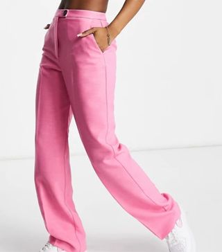 ASOS Design + Hourglass Slim Dad Suit Slide Trouser in Perfect Pink