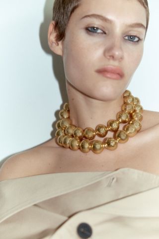 Zara + Textured Bead Necklace