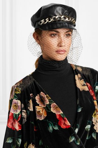 Eugenia Kim + Marina Chain-Embellished Tulle and Leather Cap