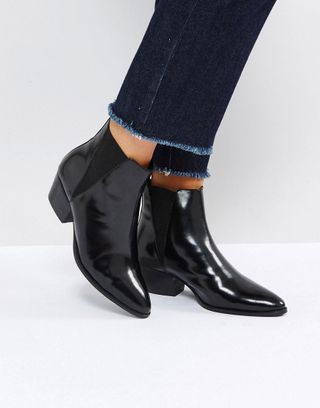 ASOS Design + Rhiannon Leather Western Ankle Boots