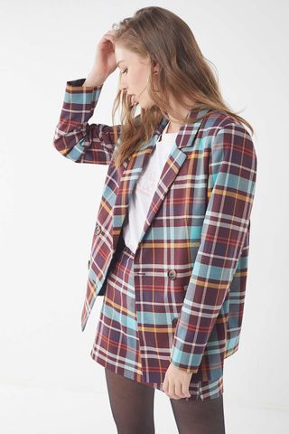 Urban Outfitters + Checkered Double-Breasted Blazer