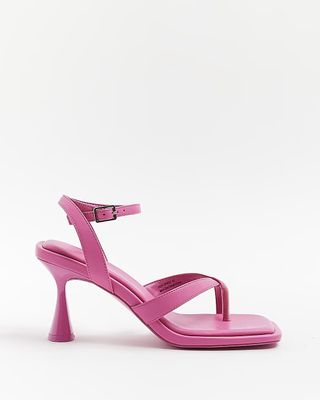 River Island + Pink Strappy Heeled Sandals