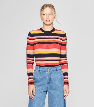 Who What Wear + Striped Long Sleeve Crew Sweater