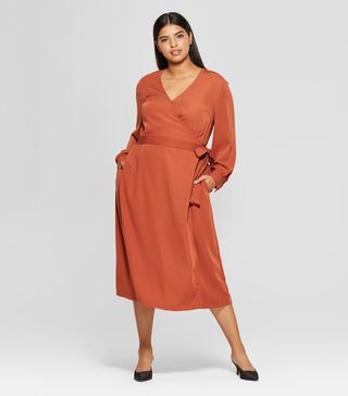 Who What Wear + Long Sleeve Wrap Midi Dress