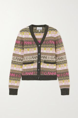 Ganni + Intarsia-Knit Wool-Blend Cardigan