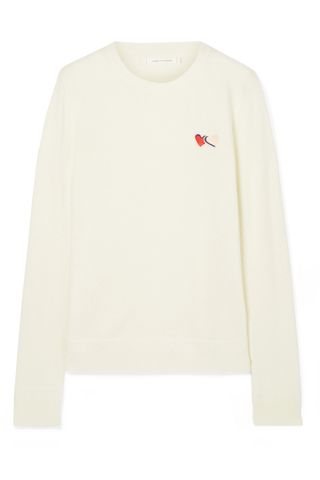 Chinti and Parker + Twin Heart Badge Embroidered Cashmere Sweater