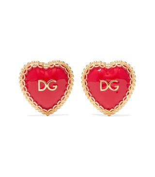 Dolce & Gabbana + Gold-Tone and Enamel Clip Earrings