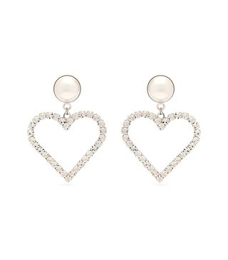 Alessandra Rich + Crystal Embellished Heart Charm Earrings